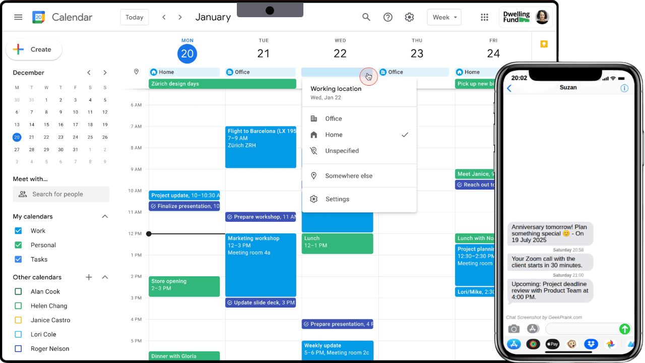 Calendar interface